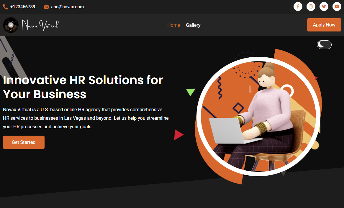Novax Virtual homepage design