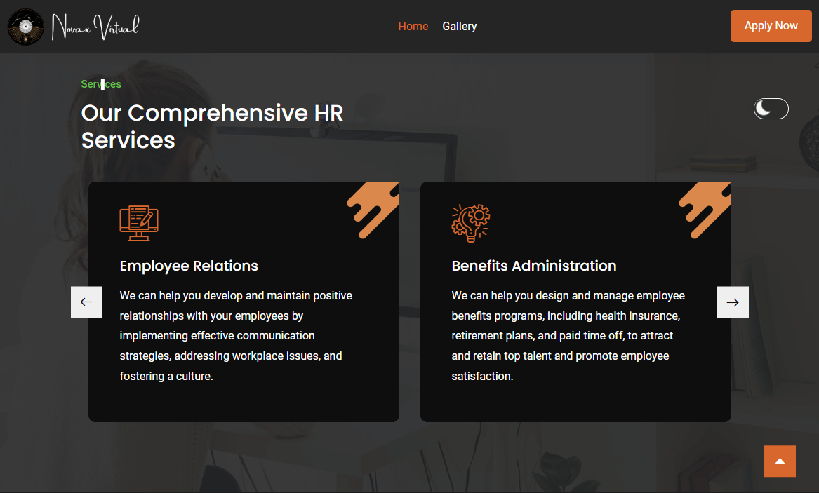 Novax Virtual services page preview