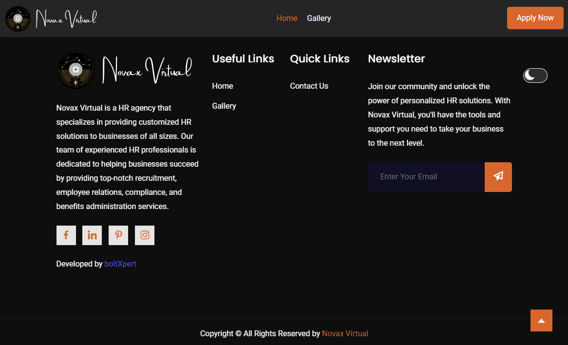 Novax Virtual website contact preview